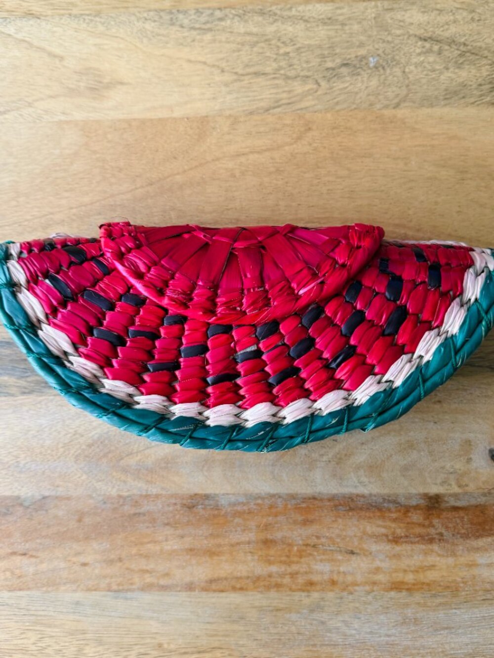 Watermelon Straw Red & Green Handmade Fruit Crossbody Handbag - Picture 4 of 9